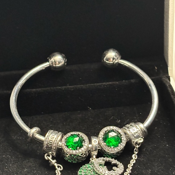 Pandora Jewelry - Pandora Silver Bracelet with Sapphire Green Charms